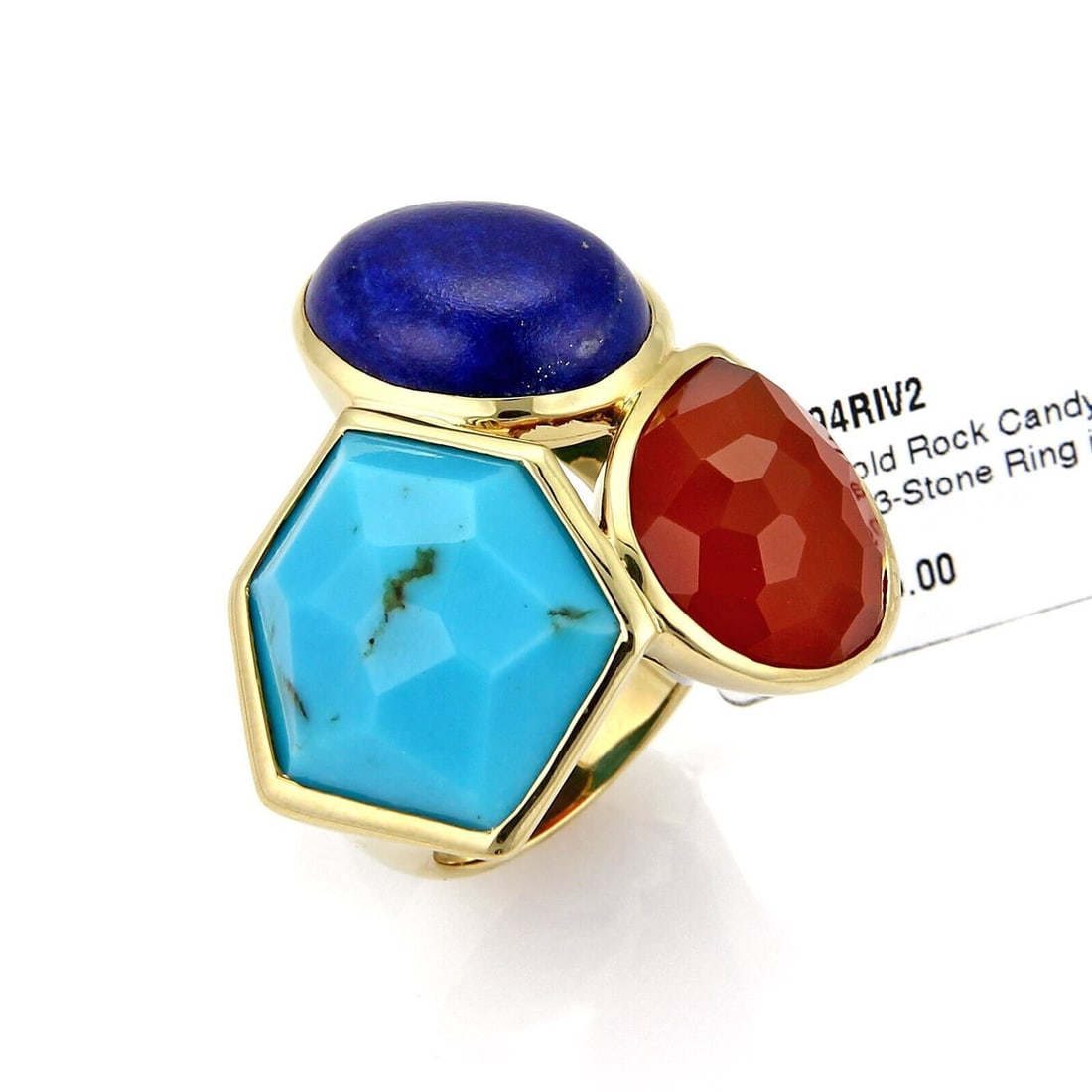 Ippolita Rock Candy Gelato multigem 18k yellow gold cocktail ring size 7: Ippolita Rock Candy Gelato multigem 18k yellow gold cocktail ring size 7 Pre-owned Ippolita Rock Candy Gelato cocktail ring featuring turquoise, carnelian, and lapis in a large freeform sculptural clu