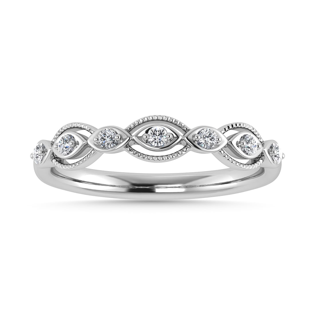 Diamond 1/6 Ct.Tw. Stack Band in 14K White Gold: Diamond 1/6 Ct.Tw. Stack Band in 14K White Gold 14k White Gold Stone Color: G-h Stone Clarity: I1 Each ring is presented in standard size 6.5. Complimentary resizing is available between sizes 510 (in