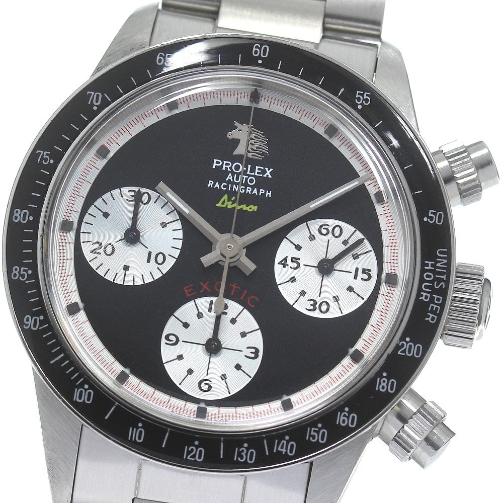 PRO-LEX Racing Rough Dino mens automatic chronograph wristwatch: PRO-LEX Racing Rough Dino mens automatic chronograph wristwatch PRO-LEX Racing Rough Dino automatic chronograph wristwatch for men with a black dial and stainless steel case and bracelet. This watch f
