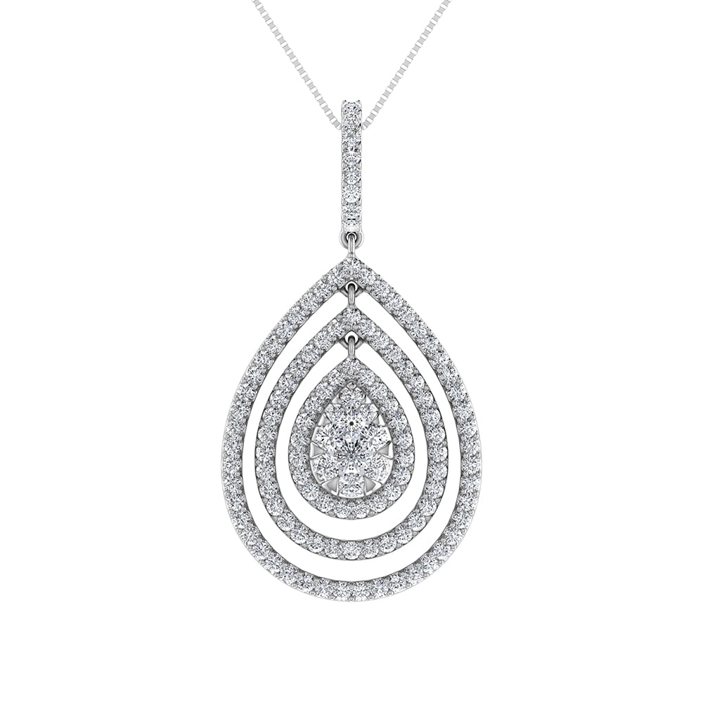14K White Gold 1 Ct.Tw. Round Diamond Pear Shape Pendant: 14K White Gold 1 Ct.Tw. Round Diamond Pear Shape Pendant 14k White Gold Stone Color: G-h Stone Clarity: Si2 Unless otherwise specified, pendants that include a chain are paired with our standard 18-in