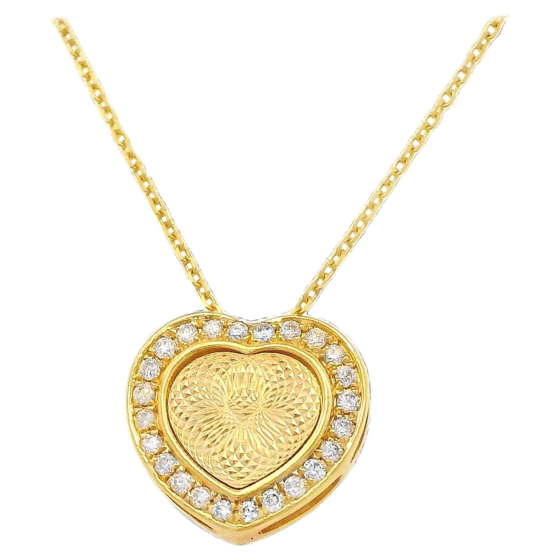 14k Yellow Gold Heart Pendant Necklace with 24 Diamonds: 14k Yellow Gold Heart Pendant Necklace with 24 Diamonds This stunning necklace features a charming heart-shaped pendant crafted from 14k yellow gold, adorned with 24 sparkling round diamonds totaling 