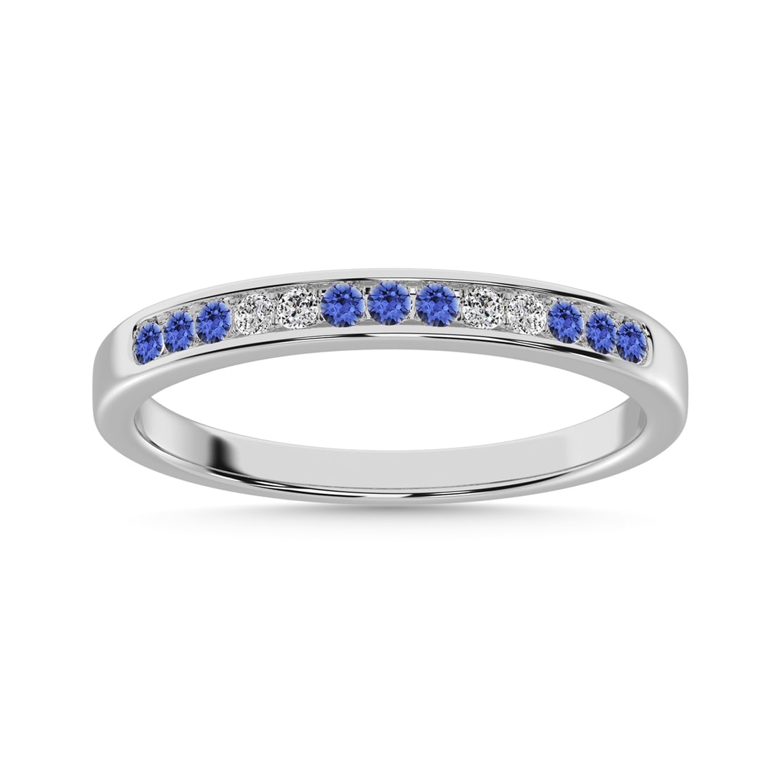 Tanzainte and Alternate Diamond 1/4 Ct.Tw. Ladies Machine Band in 14K White Gold: Tanzainte and Alternate Diamond 1/4 Ct.Tw. Ladies Machine Band in 14K White Gold 14k White Gold Stone Color: G-h Stone Clarity: Si2 Each ring is presented in standard size 6.5. Complimentary resizing 