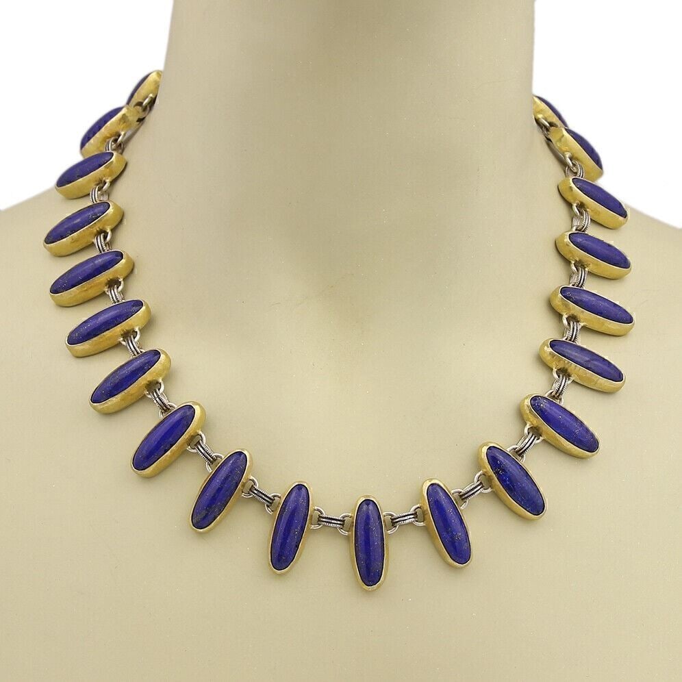 Gurhan Parliament Station Necklace Sterling Silver 24k Gold Lapis 18.5": Gurhan Parliament Station Necklace Sterling Silver 24k Gold Lapis 18.5" Station-style necklace from the Gurhan Parliament collection featuring a lapis cabochon in sterling silver with 24k layered gold