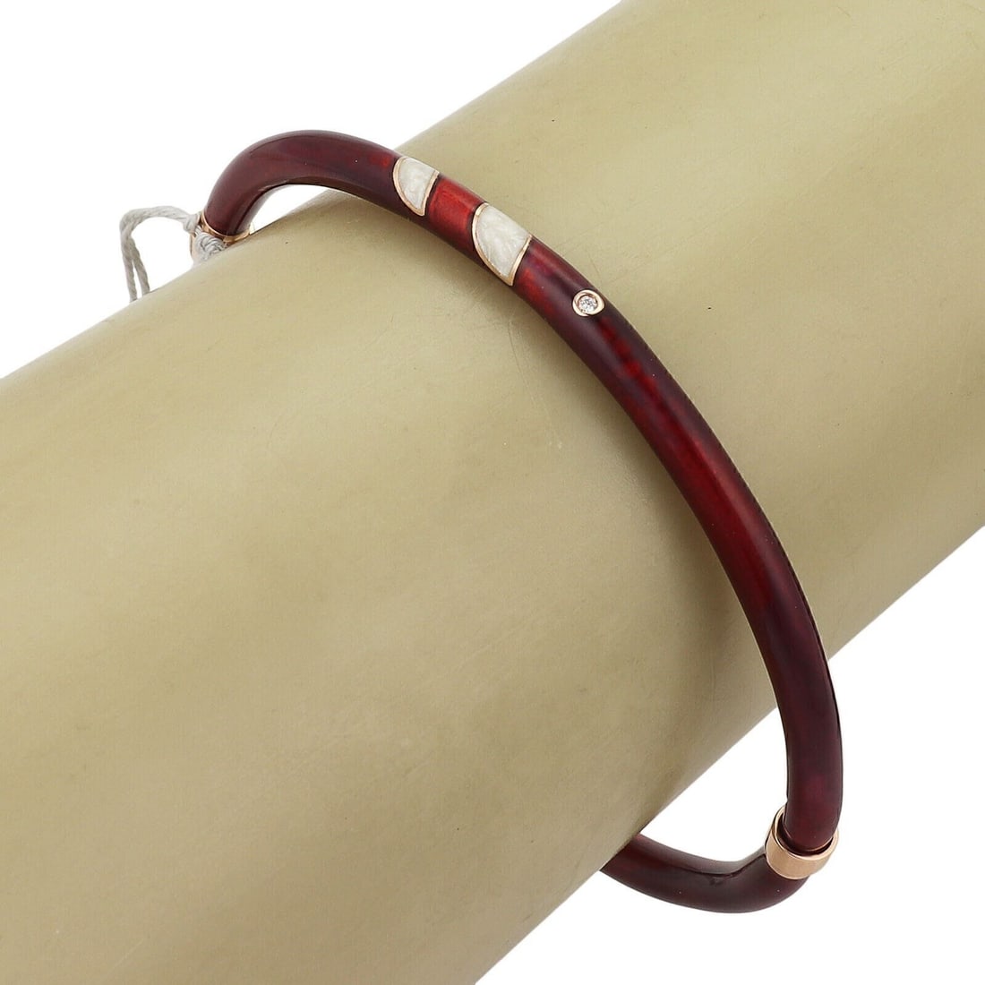 Nouvelle Bague 18k Rose Gold Sterling Silver Red White Enamel Bangle (1 of 6)