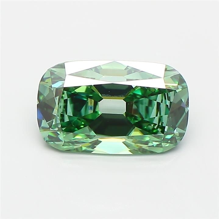 Loose Diamond - CUSHION 1.72ct Fancy Vivid Green VS1: Loose Diamond - CUSHION 1.72ct Fancy Vivid Green VS1 Source: This is a real non-mined Diamond that has been grown in a lab Shape: CUSHION Carats: 1.72 Color: Fancy Vivid Green Certification: IGI Video