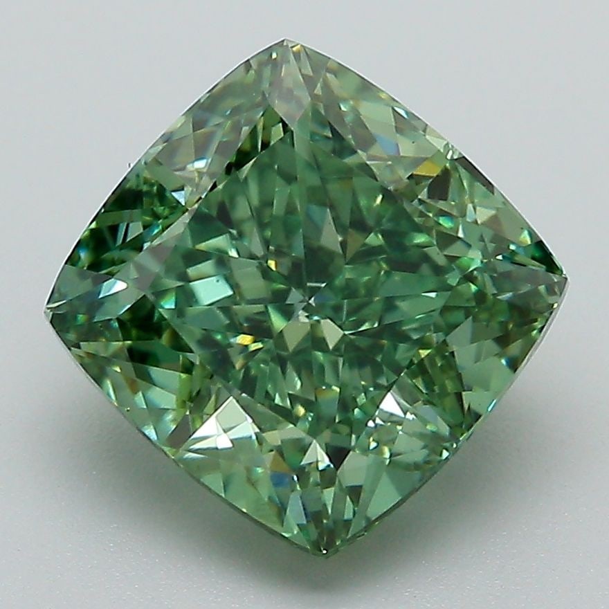 Loose Diamond - CUSHION MODIFIED 4.16ct Fancy Vivid Green VS1: Loose Diamond - CUSHION MODIFIED 4.16ct Fancy Vivid Green VS1 Source: This is a real non-mined Diamond that has been grown in a lab Shape: CUSHION MODIFIED Carats: 4.16 Color: Fancy Vivid Green Certif