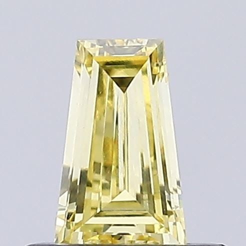 Loose Diamond - TAPERED BAGUETTE 0.36ct Fancy Vivid Yellow VVS2: Loose Diamond - TAPERED BAGUETTE 0.36ct Fancy Vivid Yellow VVS2 Source: This is a real non-mined Diamond that has been grown in a lab Shape: TAPERED BAGUETTE Carats: 0.36 Color: Fancy Vivid Yellow Cer