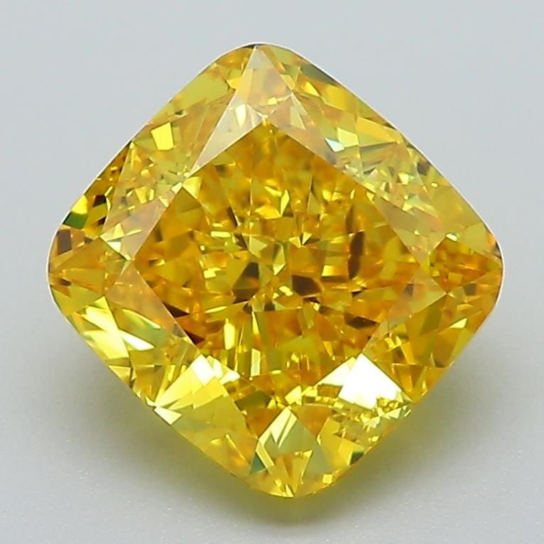 Loose Diamond - CUSHION BRILLIANT 2.6ct Fancy Vivid Yellow VS1: Loose Diamond - CUSHION BRILLIANT 2.6ct Fancy Vivid Yellow VS1 Source: This is a real non-mined Diamond that has been grown in a lab Shape: CUSHION BRILLIANT Carats: 2.6 Color: Fancy Vivid Yellow Cert