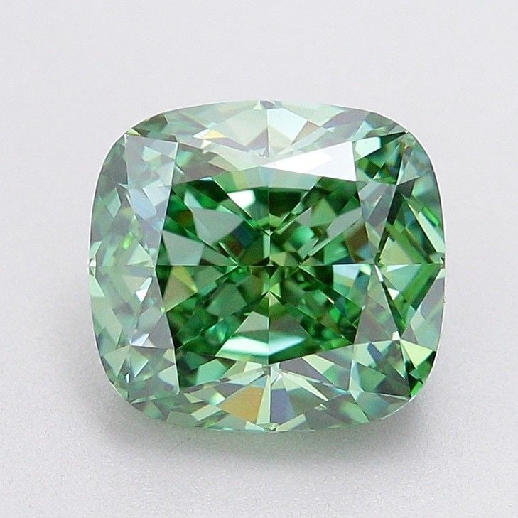 Loose Diamond - CUSHION MODIFIED 2.53ct Fancy Vivid Green VVS1: Loose Diamond - CUSHION MODIFIED 2.53ct Fancy Vivid Green VVS1 Source: This is a real non-mined Diamond that has been grown in a lab Shape: CUSHION MODIFIED Carats: 2.53 Color: Fancy Vivid Green Certi