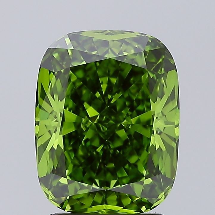 Loose Diamond - CUSHION MODIFIED 2.59ct Fancy Vivid Green VS1: Loose Diamond - CUSHION MODIFIED 2.59ct Fancy Vivid Green VS1 Source: This is a real non-mined Diamond that has been grown in a lab Shape: CUSHION MODIFIED Carats: 2.59 Color: Fancy Vivid Green Certif