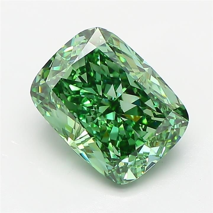 Loose Diamond - CUSHION MODIFIED 3.24ct Fancy Vivid Green VVS2: Loose Diamond - CUSHION MODIFIED 3.24ct Fancy Vivid Green VVS2 Source: This is a real non-mined Diamond that has been grown in a lab Shape: CUSHION MODIFIED Carats: 3.24 Color: Fancy Vivid Green Certi