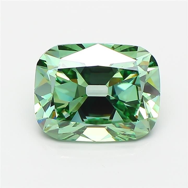 Loose Diamond - CUSHION 3.03ct Fancy Vivid Green VS1: Loose Diamond - CUSHION 3.03ct Fancy Vivid Green VS1 Source: This is a real non-mined Diamond that has been grown in a lab Shape: CUSHION Carats: 3.03 Color: Fancy Vivid Green Certification: IGI Video