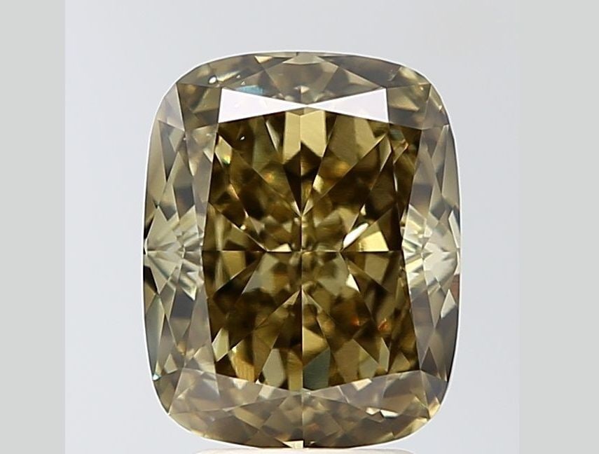 Loose Diamond - CUSHION BRILLIANT 4.1ct Fancy Gray Yellow VS1: Loose Diamond - CUSHION BRILLIANT 4.1ct Fancy Gray Yellow VS1 Source: This is a real non-mined Diamond that has been grown in a lab Shape: CUSHION BRILLIANT Carats: 4.1 Color: Fancy Gray Yellow Certif