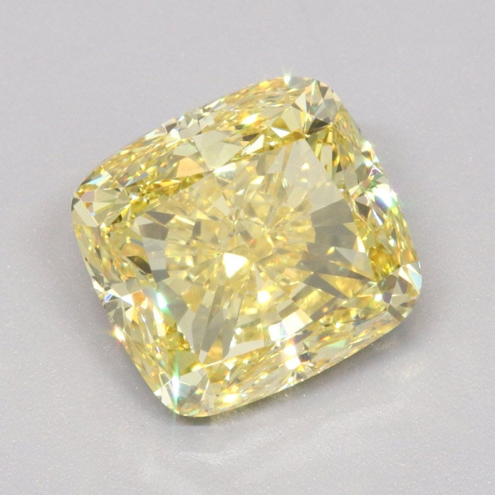 Loose Diamond - CUSHION MODIFIED 3.0ct Fancy Intense Yellow VS1: Loose Diamond - CUSHION MODIFIED 3.0ct Fancy Intense Yellow VS1 Source: This is a real non-mined Diamond that has been grown in a lab Shape: CUSHION MODIFIED Carats: 3.0 Color: Fancy Intense Yellow
