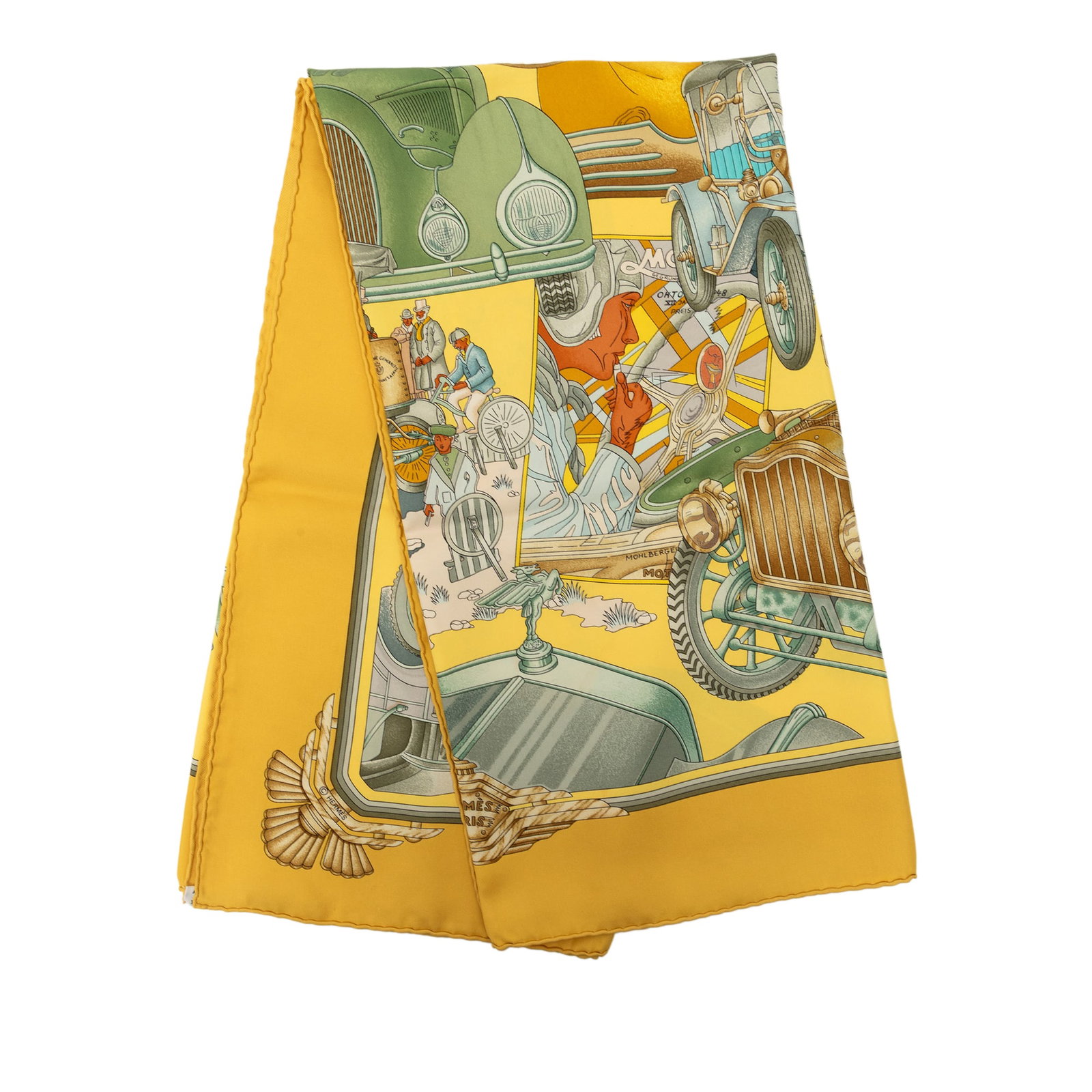 Hermes Automobile 90 silk scarf in yellow (1 of 8)