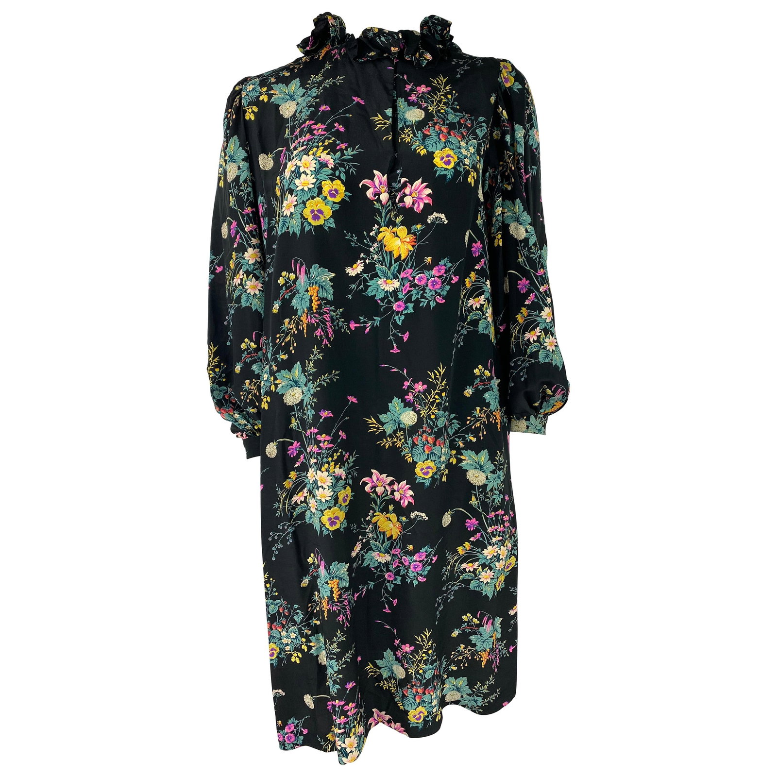 Hanae Mori Paris silk mini dress black floral print size S (1 of 10)