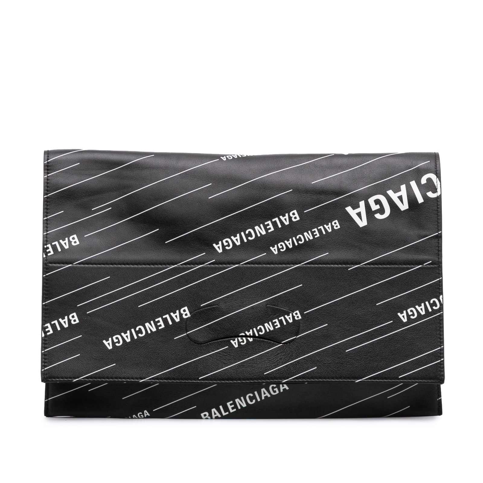 Balenciaga Calfskin Logo Shopper Tote Leather Bag with Pouch: Balenciaga Calfskin Logo Shopper Tote Leather Bag with Pouch Balenciaga shopper tote crafted in calfskin leather with an allover logo print. This open-top design features cutout leather handles and in