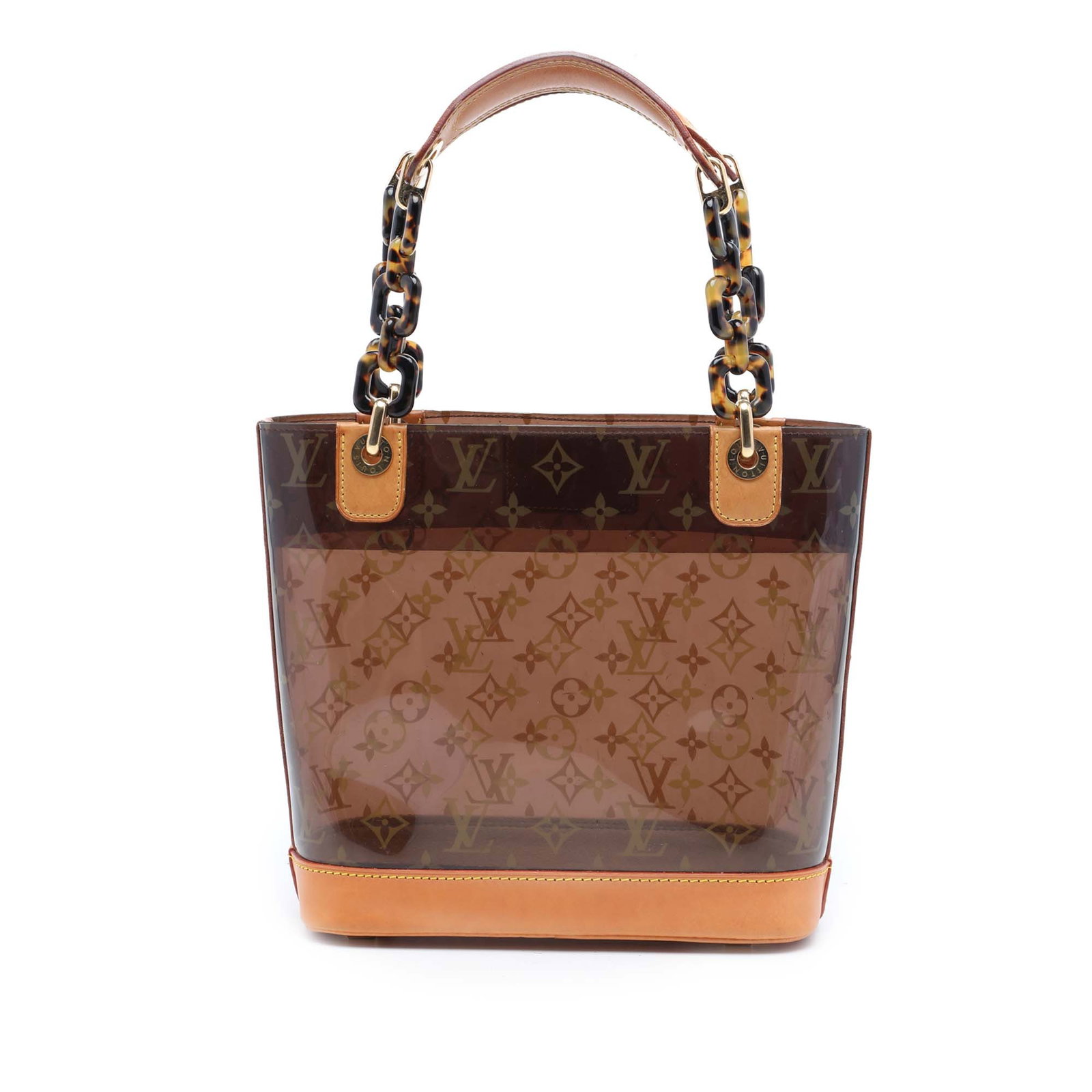 Louis Vuitton Cabas Sac Ambre PM Monogram PVC Tote: Louis Vuitton Cabas Sac Ambre PM Monogram PVC Tote Louis Vuitton Monogram Cabas Sac Ambre PM tote bag with a PVC body, vachetta leather trim, flat vachetta leather straps with resin chains, and an ope