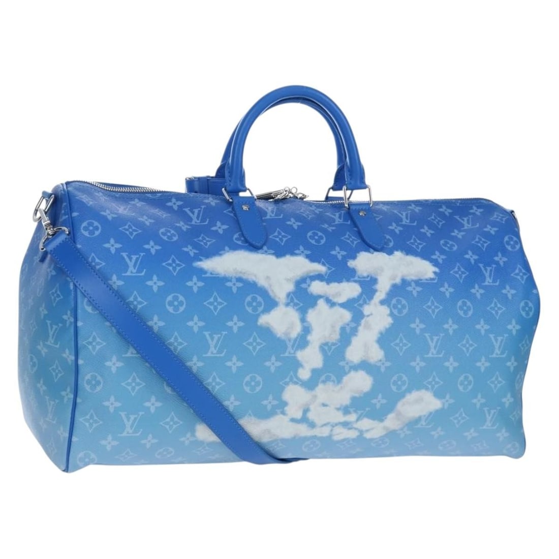 Louis Vuitton M45428 Keepall Bandouliere 50 Monogram Canvas Boston Bag: Louis Vuitton M45428 Keepall Bandouliere 50 Monogram Canvas Boston Bag Louis Vuitton Monogram Crows Keepall Bandouliere 50 Boston bag in blue and white Monogram canvas. Made in France, this bag includ