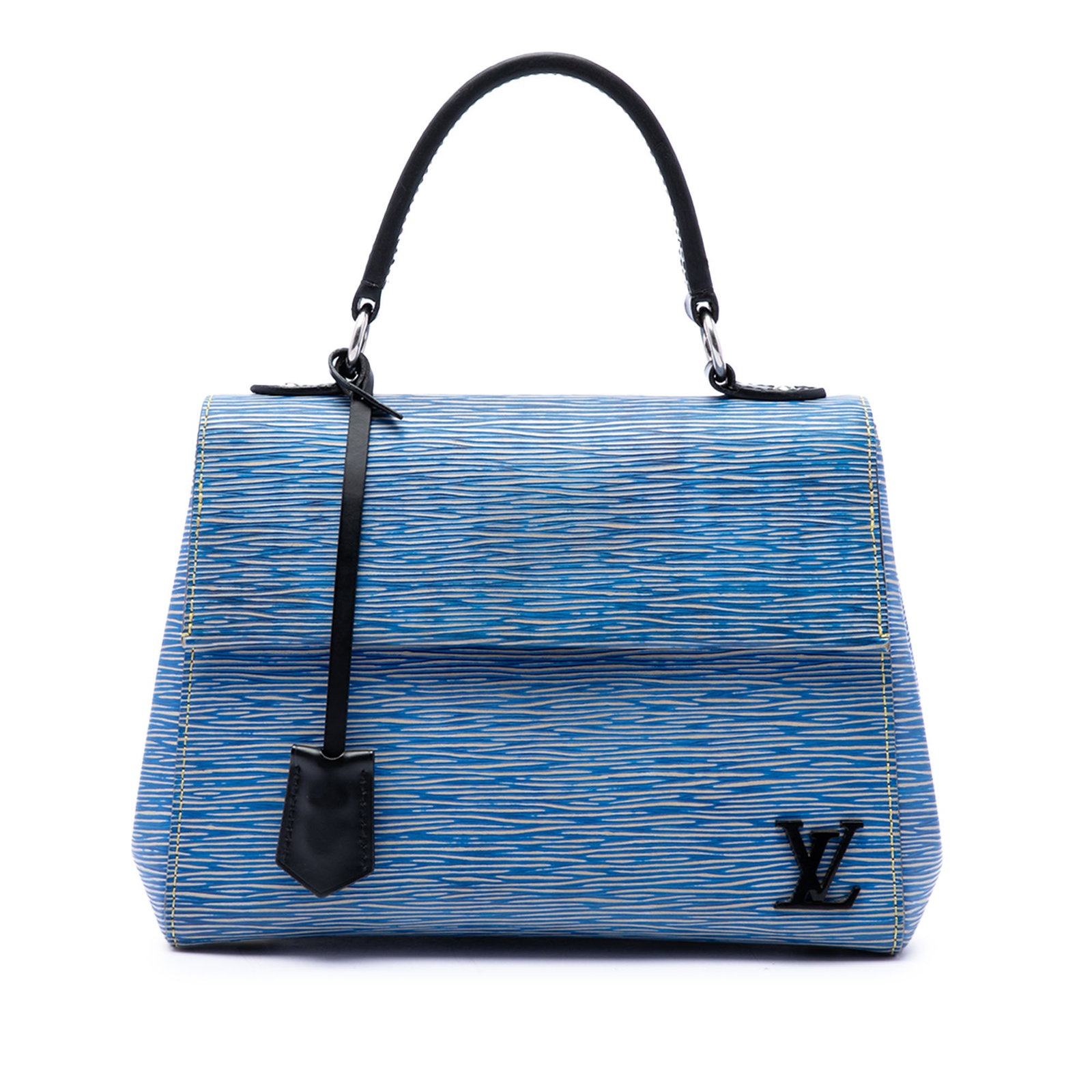 Louis Vuitton Cluny BB Epi Denim Leather Handbag Blue: Louis Vuitton Cluny BB Epi Denim Leather Handbag Blue A structured and compact Louis Vuitton Cluny BB handbag crafted in blue Epi leather. This bag features a flat leather top handle, a front flap wit