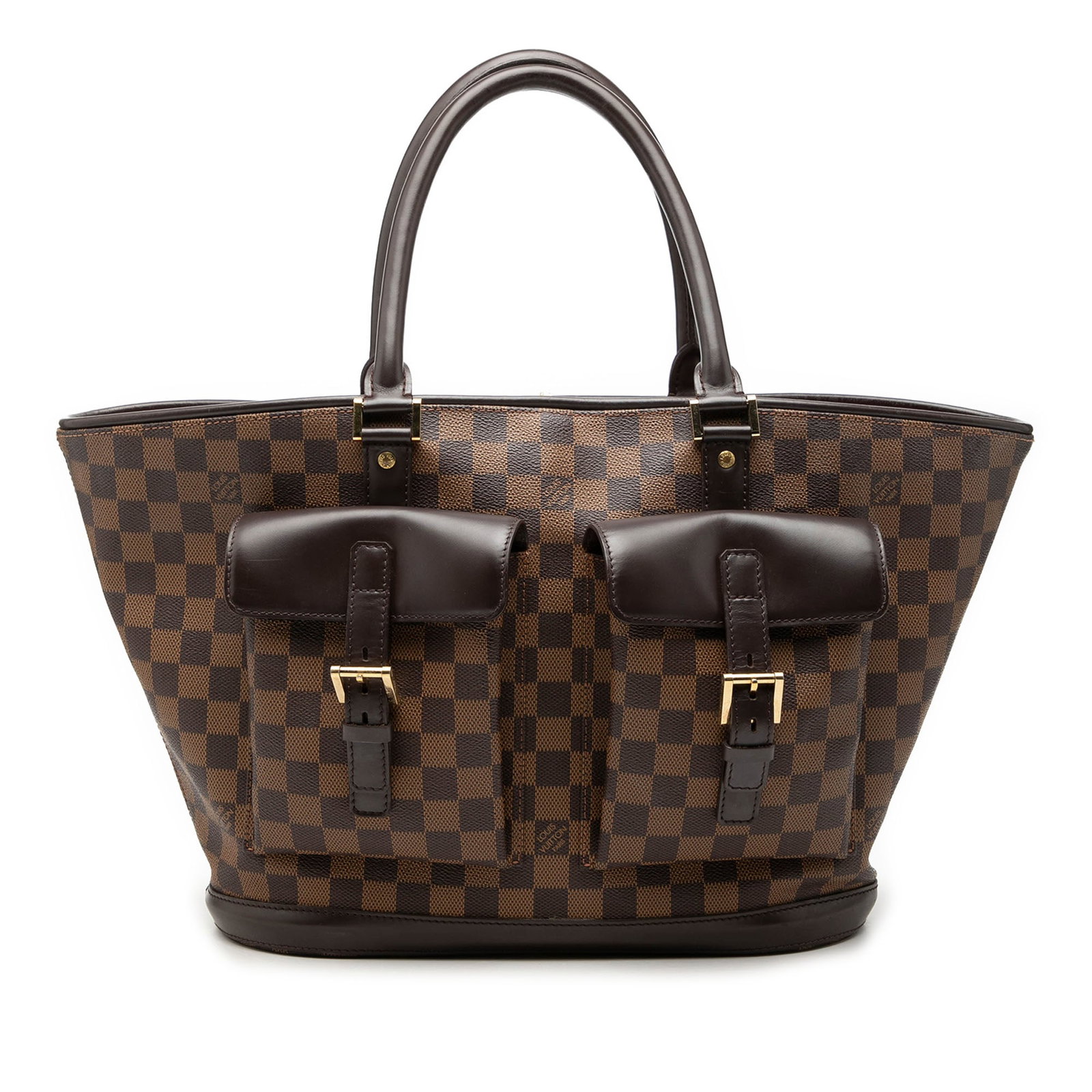 Louis Vuitton Manosque GM Damier Ebene Brown Handbag: Louis Vuitton Manosque GM Damier Ebene Brown Handbag Louis Vuitton Damier Ebene Manosque GM bag in brown damier ebene canvas with leather trim and rolled leather handles. It features an open top with 