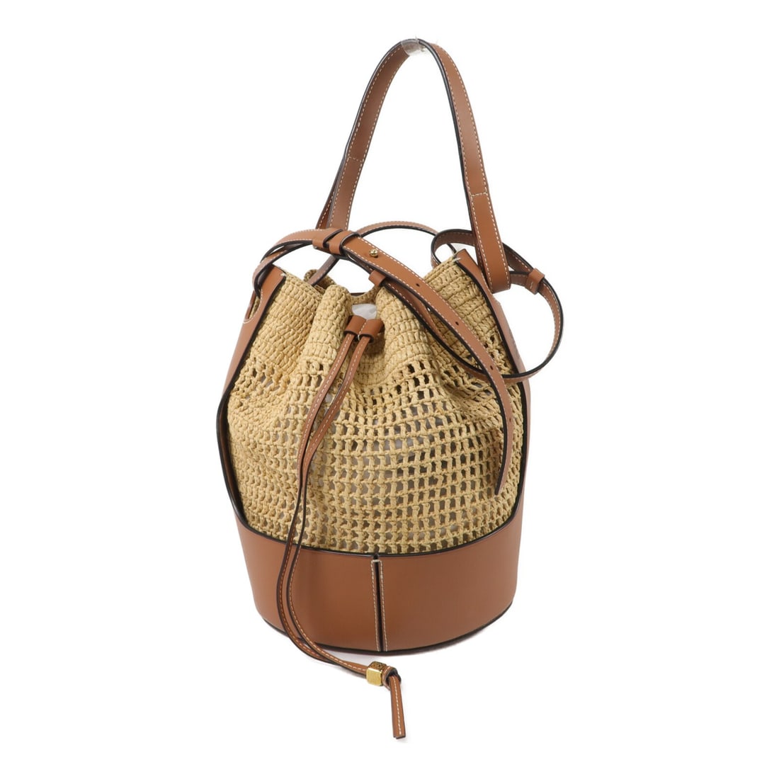 LOEWE Balloon A710C31X35 2way shoulder bag raffia calfskin brown: LOEWE Balloon A710C31X35 2way shoulder bag raffia calfskin brown LOEWE Balloon 2-way shoulder bag in brown and natural/tan raffia with calfskin leather trim. Made in Spain, this women's bag features a