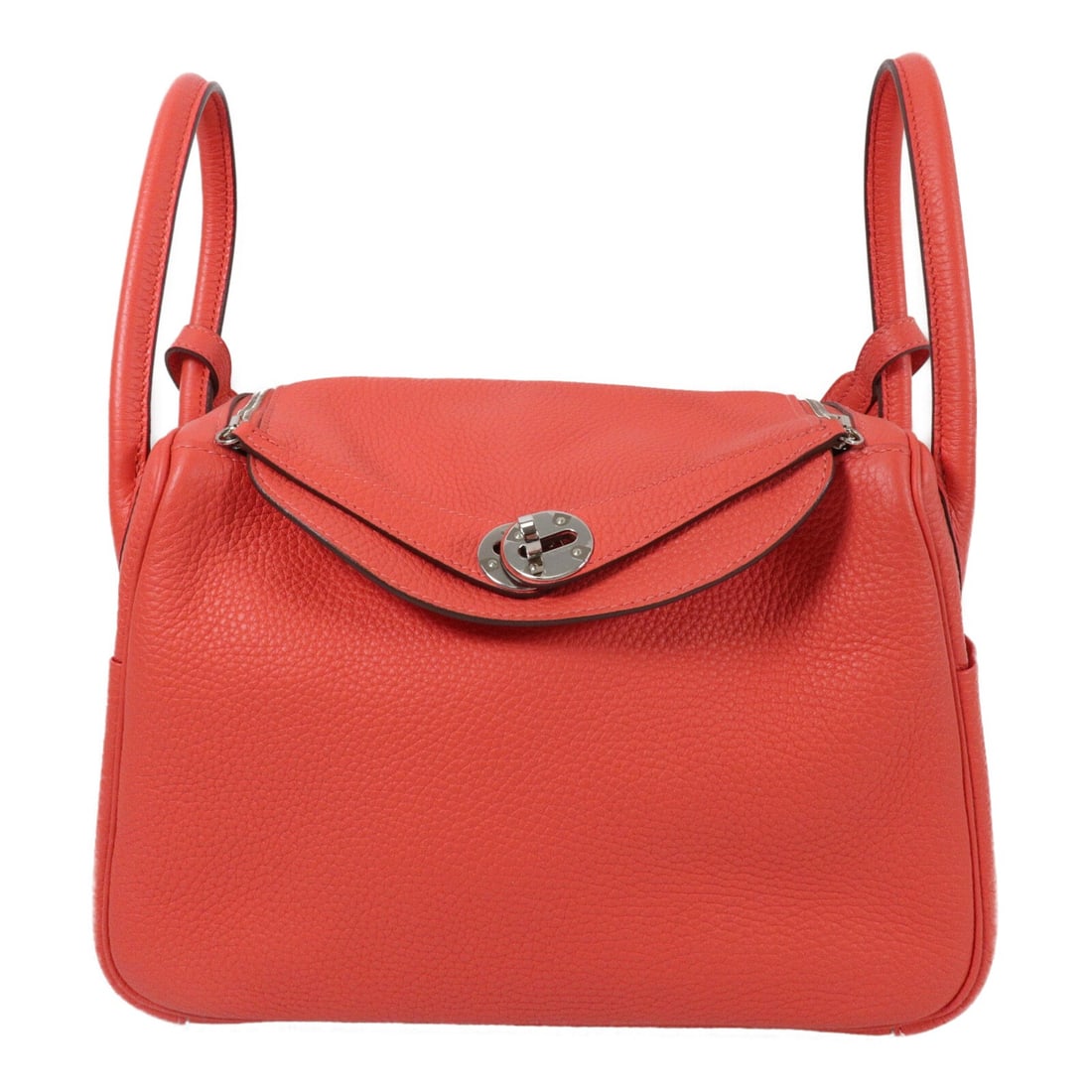 Hermes Lindy 26 Taurillon Clemence 2 Way Shoulder Bag Rose Jaipur PHW: Hermes Lindy 26 Taurillon Clemence 2 Way Shoulder Bag Rose Jaipur PHW Hermes Lindy 26 2 Way Shoulder Bag in Taurillon Clemence leather and calfskin (cowhide), presented in Rose Jaipur and red. This wo
