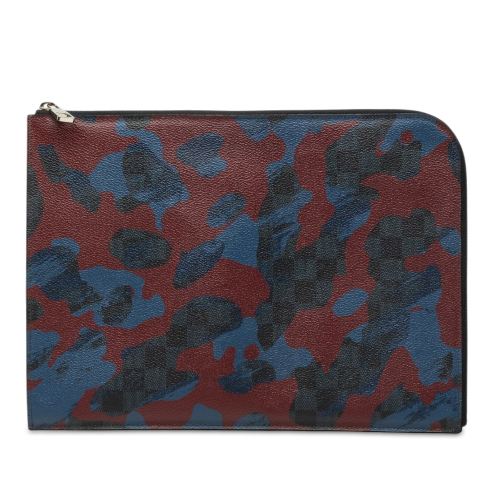 Louis Vuitton Pochette Jour GM Damier Cobalt Camouflage Clutch: Louis Vuitton Pochette Jour GM Damier Cobalt Camouflage Clutch Louis Vuitton Damier Cobalt Camouflage Pochette Jour GM in black fabric with a top zip closure and an interior slip pocket. Includes dust