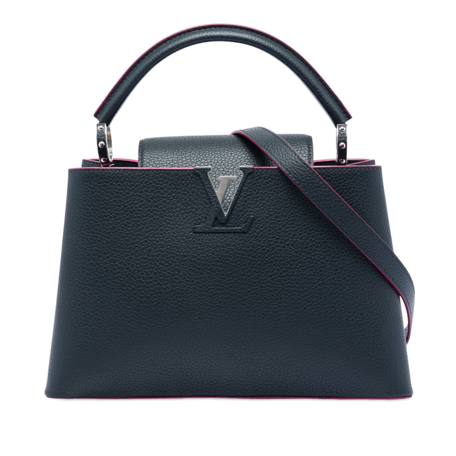 Louis Vuitton Taurillon Capucines BB Blue Leather Handbag: Louis Vuitton Taurillon Capucines BB Blue Leather Handbag Louis Vuitton Taurillon Capucines BB handbag crafted in blue leather with a rolled top handle, detachable flat leather strap, open top with fr