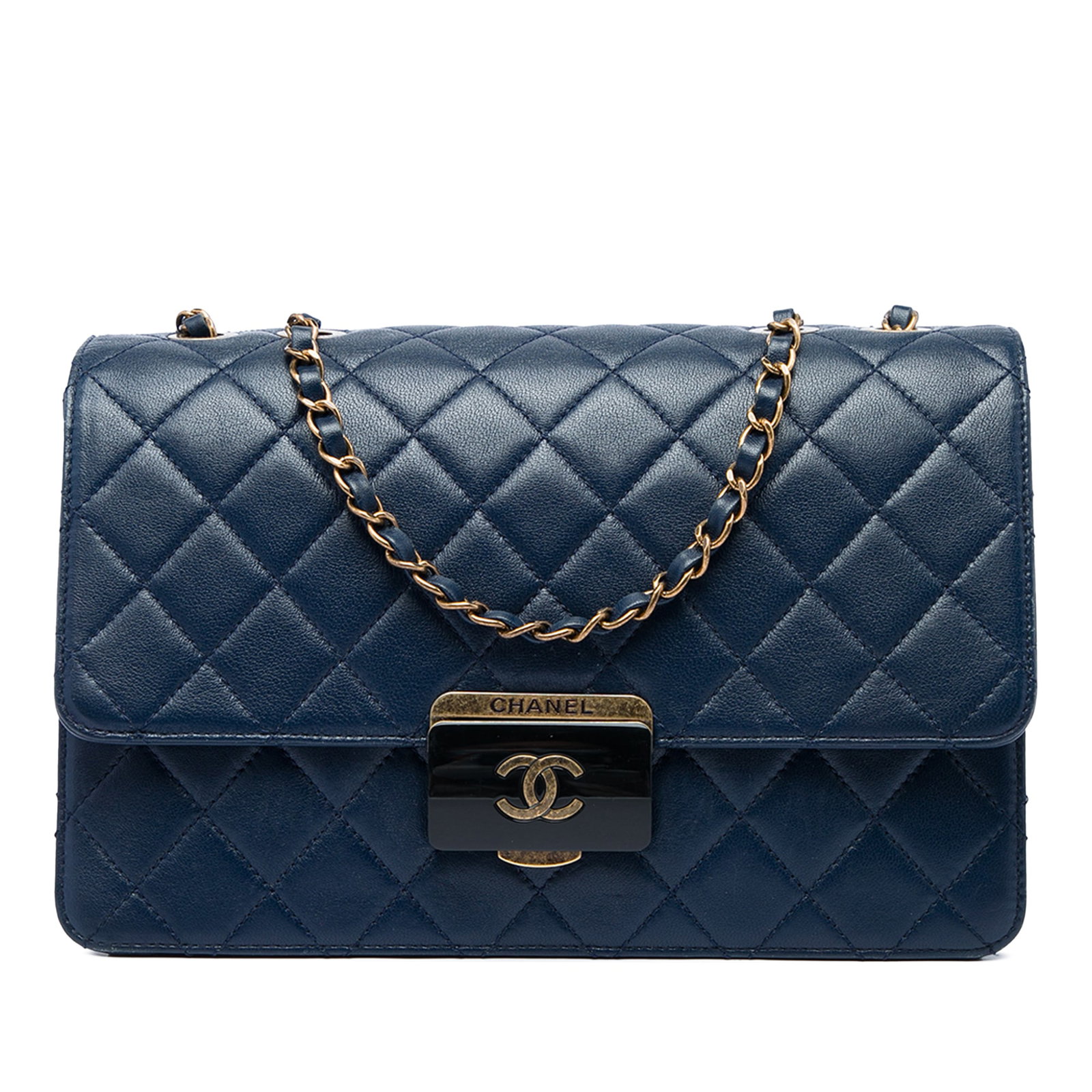 Chanel Beauty Lock Flap Large Blue Quilted Sheepskin Crossbody Bag (1 of 6)