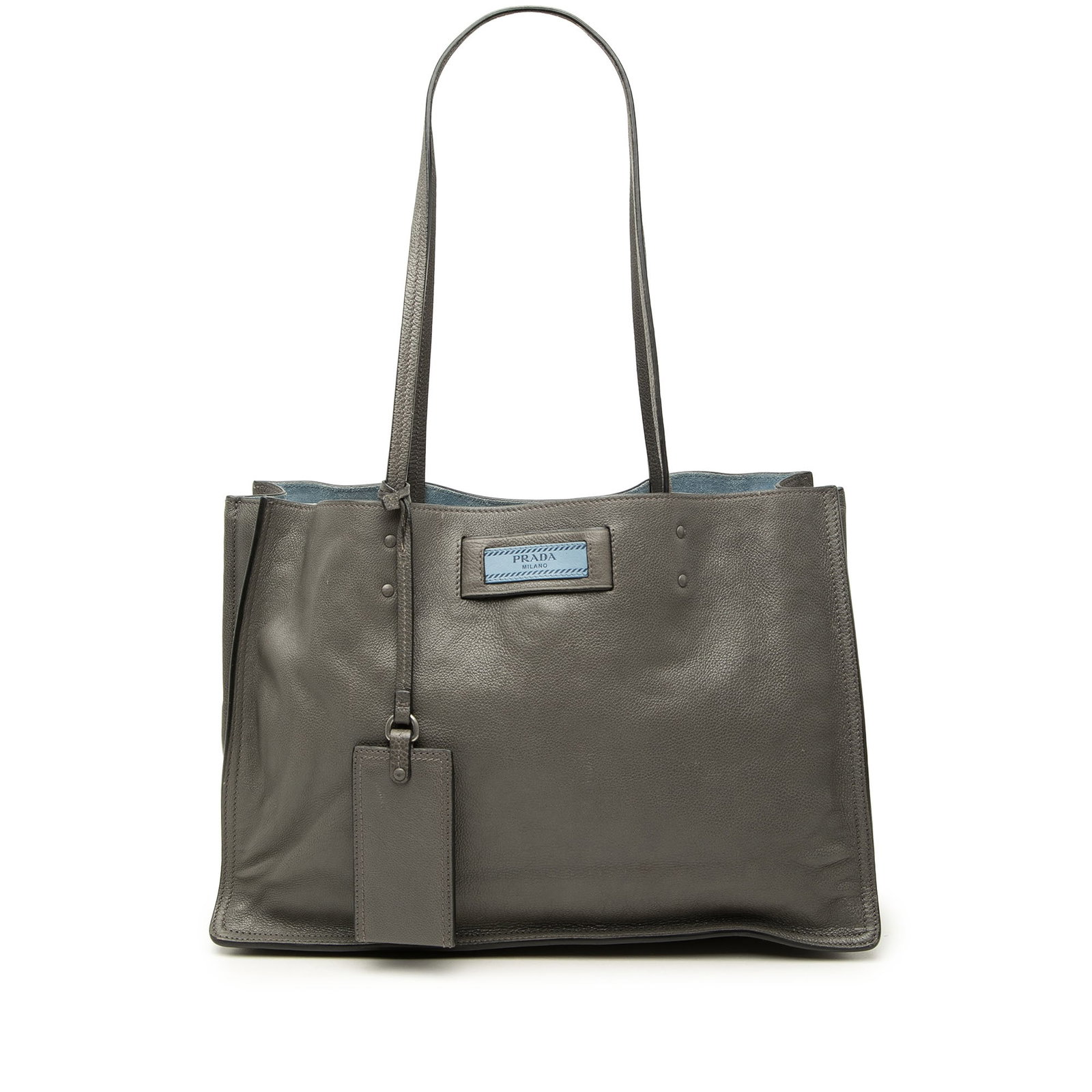 Prada Etiquette Tote Gray Glace Calf Leather Bag: Prada Etiquette Tote Gray Glace Calf Leather Bag Prada Etiquette tote crafted in gray leather with flat shoulder straps, an open top, and an interior center zip compartment with slip pockets. Made in 