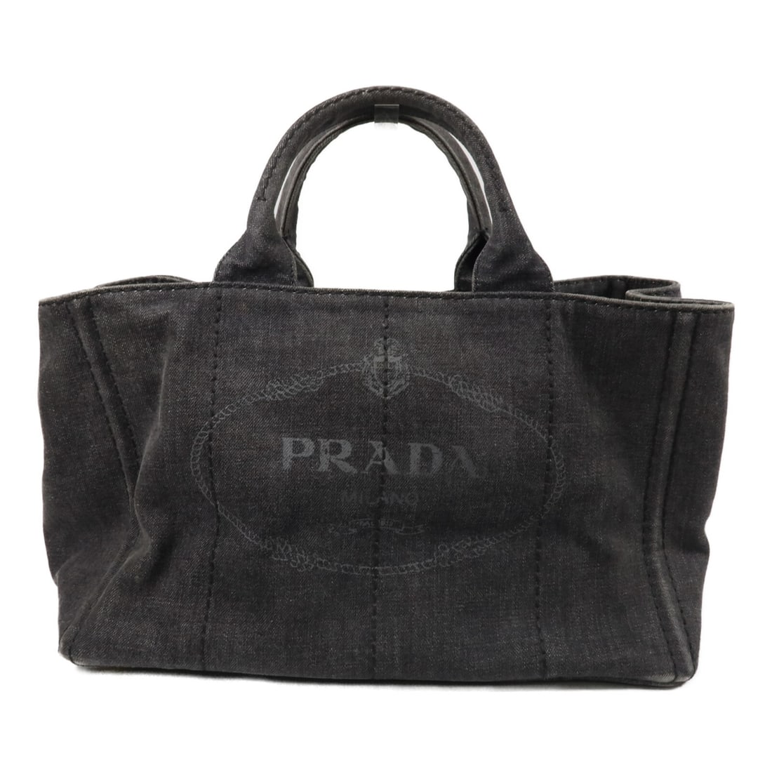 PRADA Canapa Denim Handbag Black Gold Tone Hardware (1 of 18)