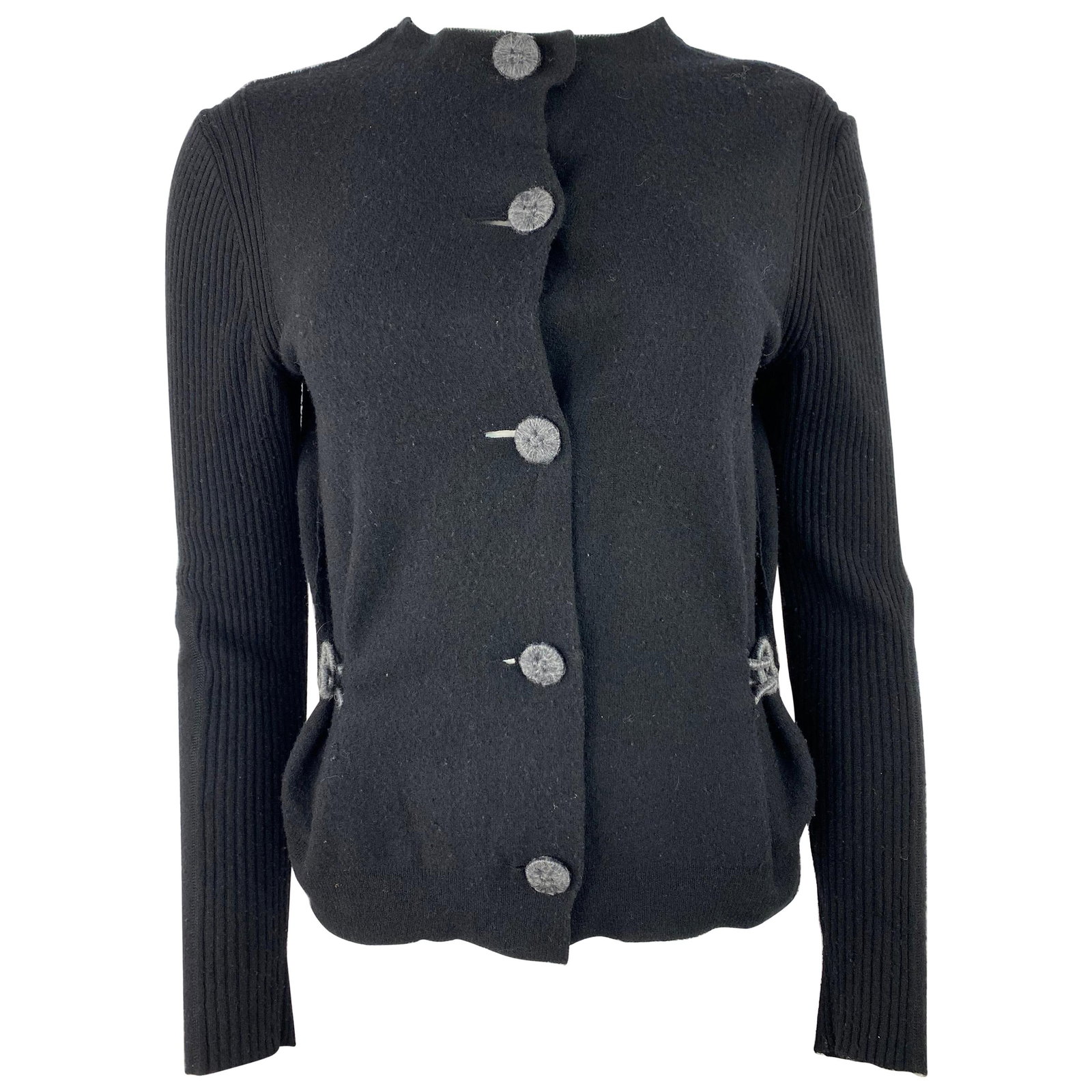 Lanvin Paris wool cardigan black crewneck sweater size Small (1 of 9)