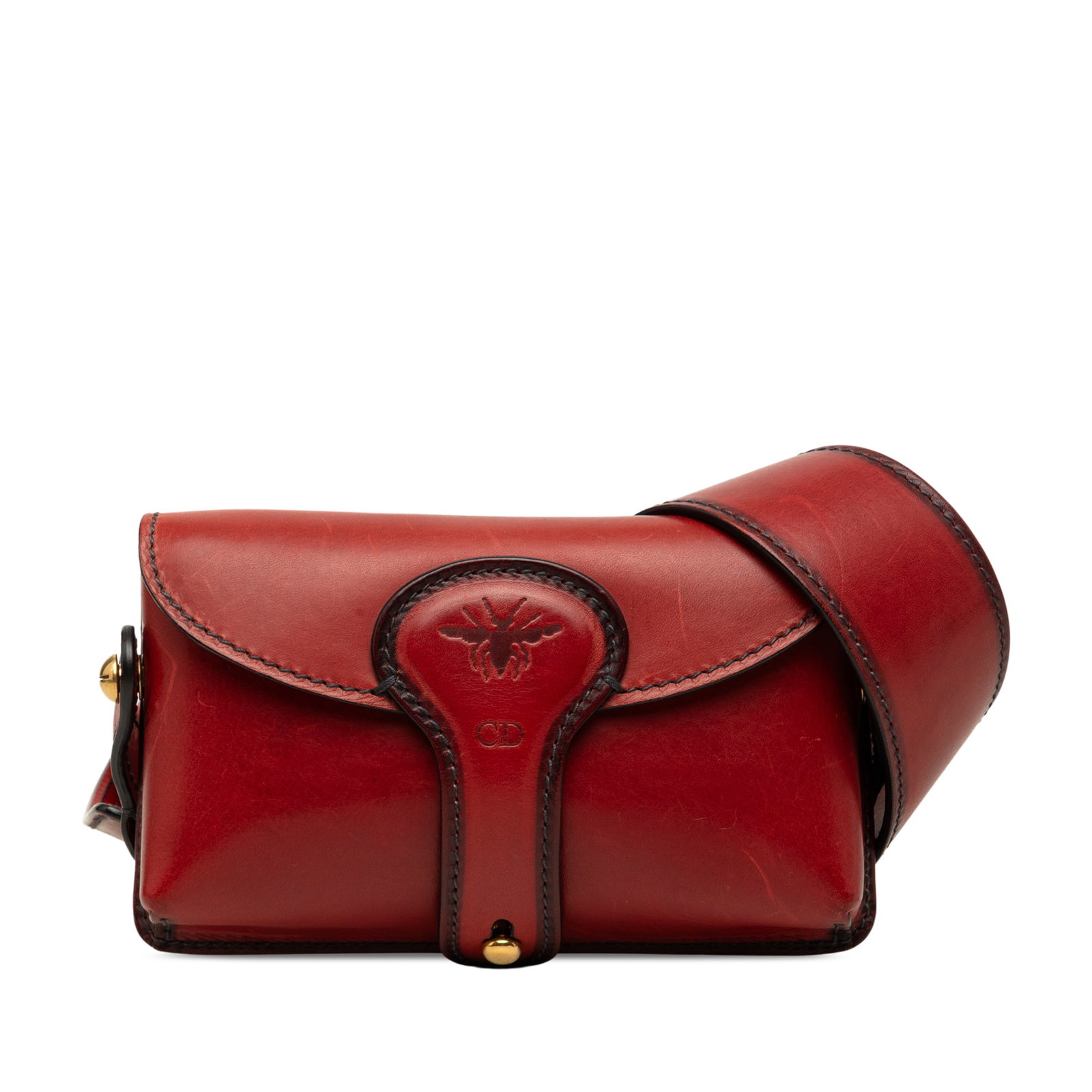 Dior D Bee Mini Saddle Bag in Red Leather: Dior D Bee Mini Saddle Bag in Red Leather A Dior Mini D Bee Saddle Bag crafted in red leather with the signature saddle silhouette. It features a detachable and adjustable flat leather strap, a front 