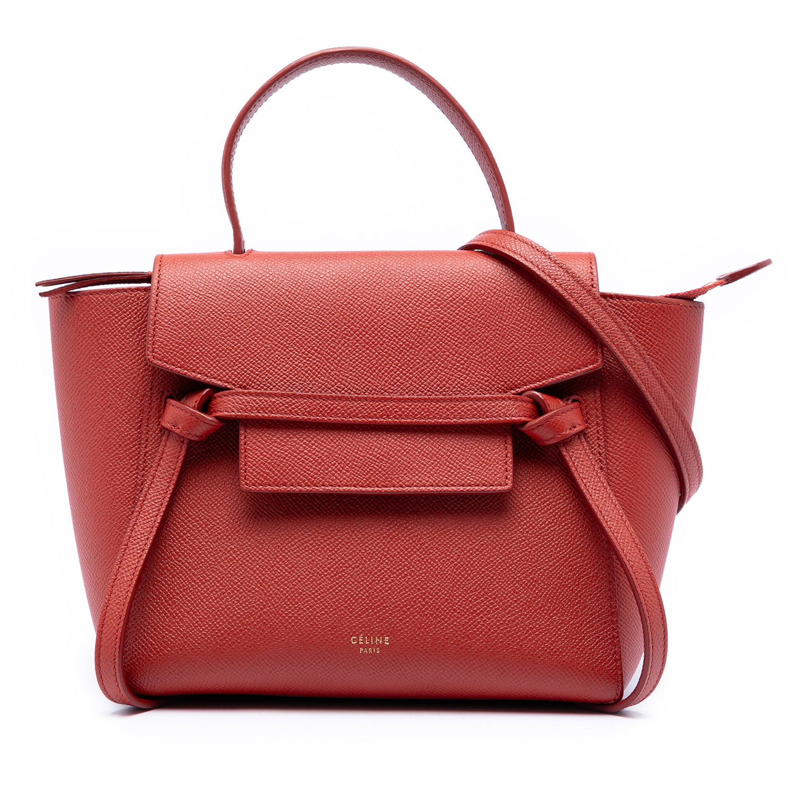Celine Nano Grained Calfskin Red Belt Bag: Celine Nano Grained Calfskin Red Belt Bag This Celine Nano Grained Calfskin Belt Bag is crafted from leather and features a flat leather handle, a detachable flat leather strap, a front flap with a ma