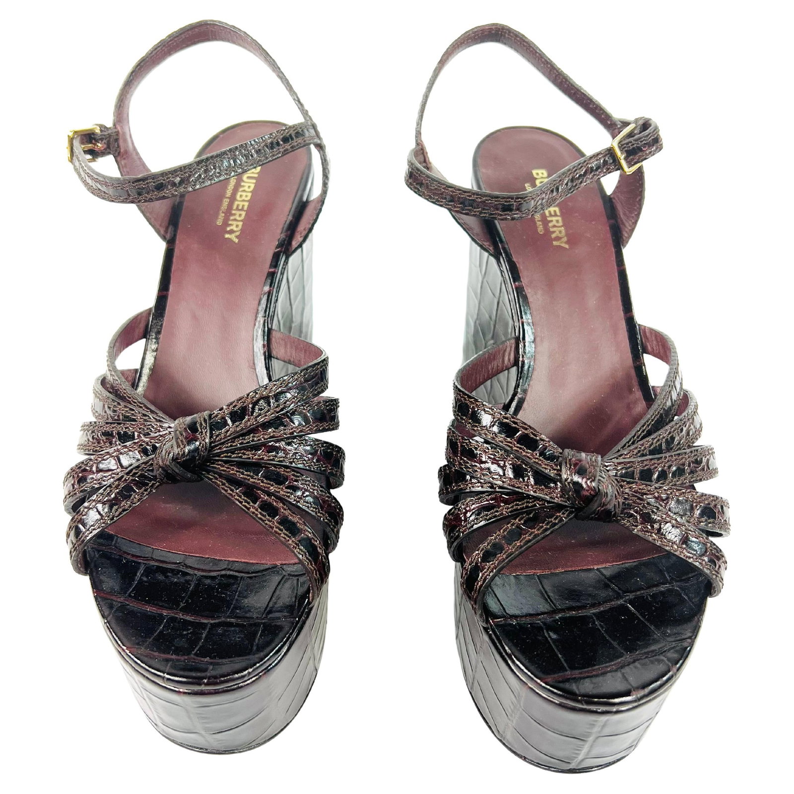 Burberry platform buckle sandals in burgundy leather size 41 (1 of 7)
