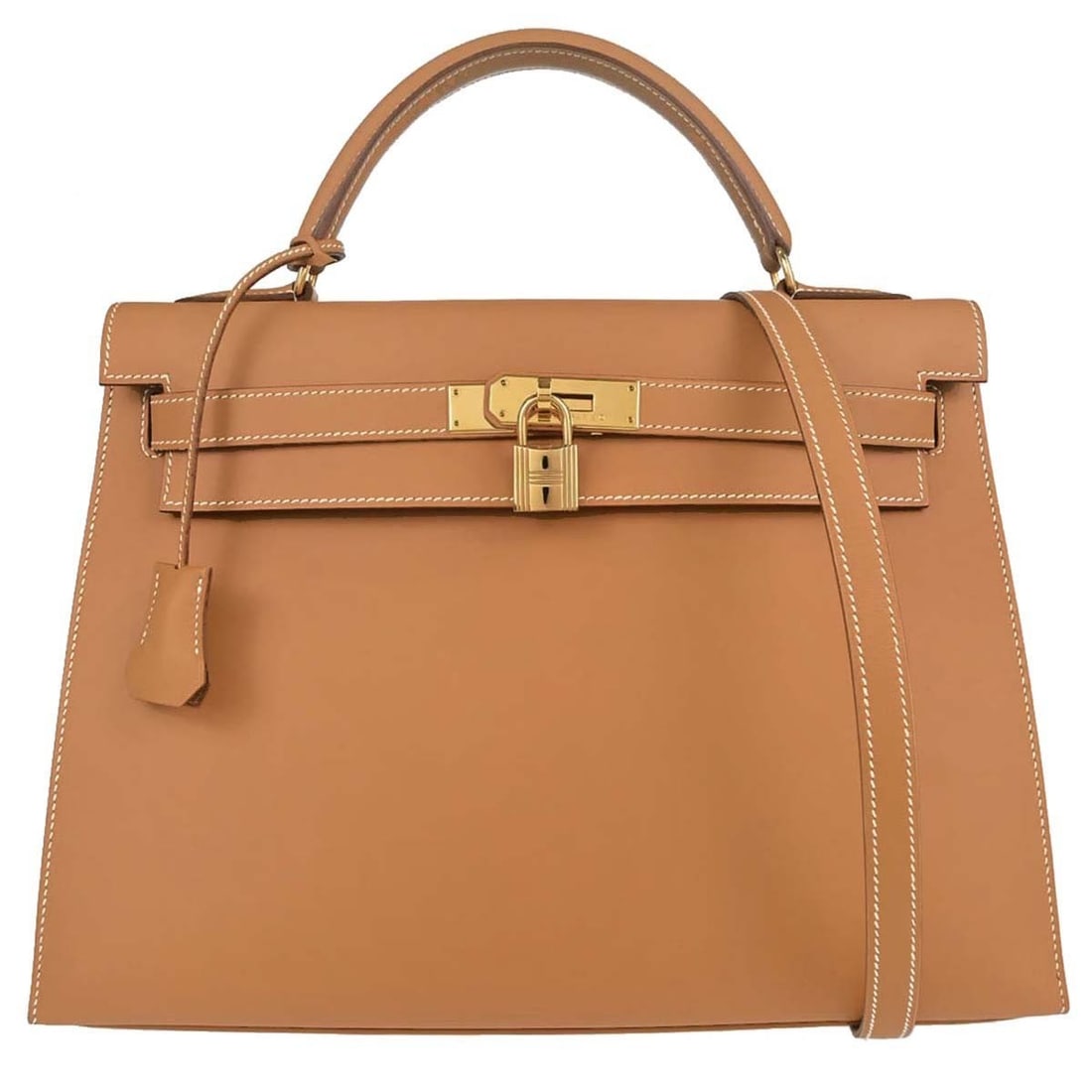 HERMES Kelly 32 Sellier Chamonix Leather 2way Top Handle Bag: HERMES Kelly 32 Sellier Chamonix Leather 2way Top Handle Bag Hermes Kelly 32 Sellier 2way handbag in natural Chamonix leather with a structured top handle design and turn-lock closure. Made in France,