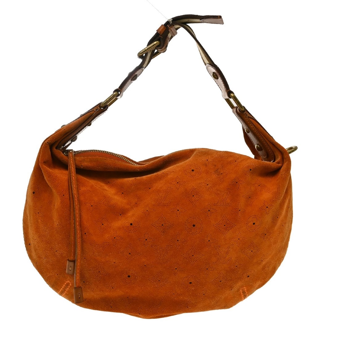 Louis Vuitton Onata GM Orange Monogram Suede Shoulder Bag M95119: Louis Vuitton Onata GM Orange Monogram Suede Shoulder Bag M95119 Vintage Louis Vuitton Onata GM shoulder bag in orange embossed Monogram suede with a zip closure, beige top handle, brown canvas lining