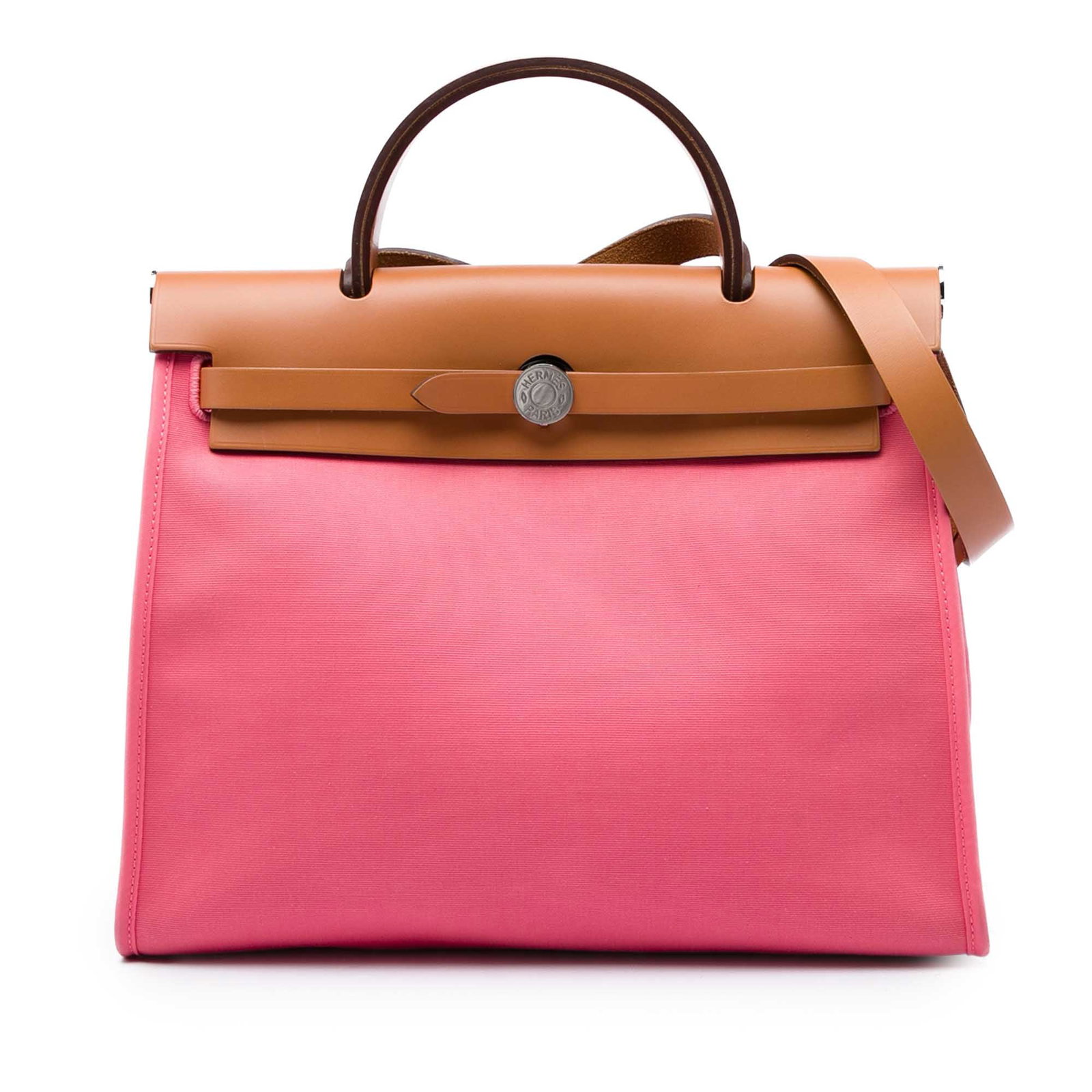 Hermes Herbag Zip 31 Toile Shoulder Bag Pink: Hermes Herbag Zip 31 Toile Shoulder Bag Pink Hermes Toile Herbag Zip 31 bag in pink with a fabric body, flat leather top handle, flat leather shoulder strap, front leather flap with pull-through strap