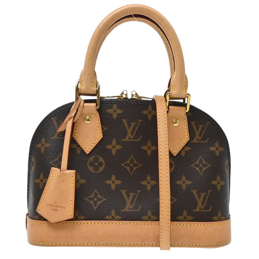 Louis Vuitton Alma BB Monogram Canvas Top Handle Bag M53152: Louis Vuitton Alma BB Monogram Canvas Top Handle Bag M53152 Vintage Louis Vuitton Alma BB handbag in brown Monogram canvas with leather trim and double handles. This small top handle bag features a zi