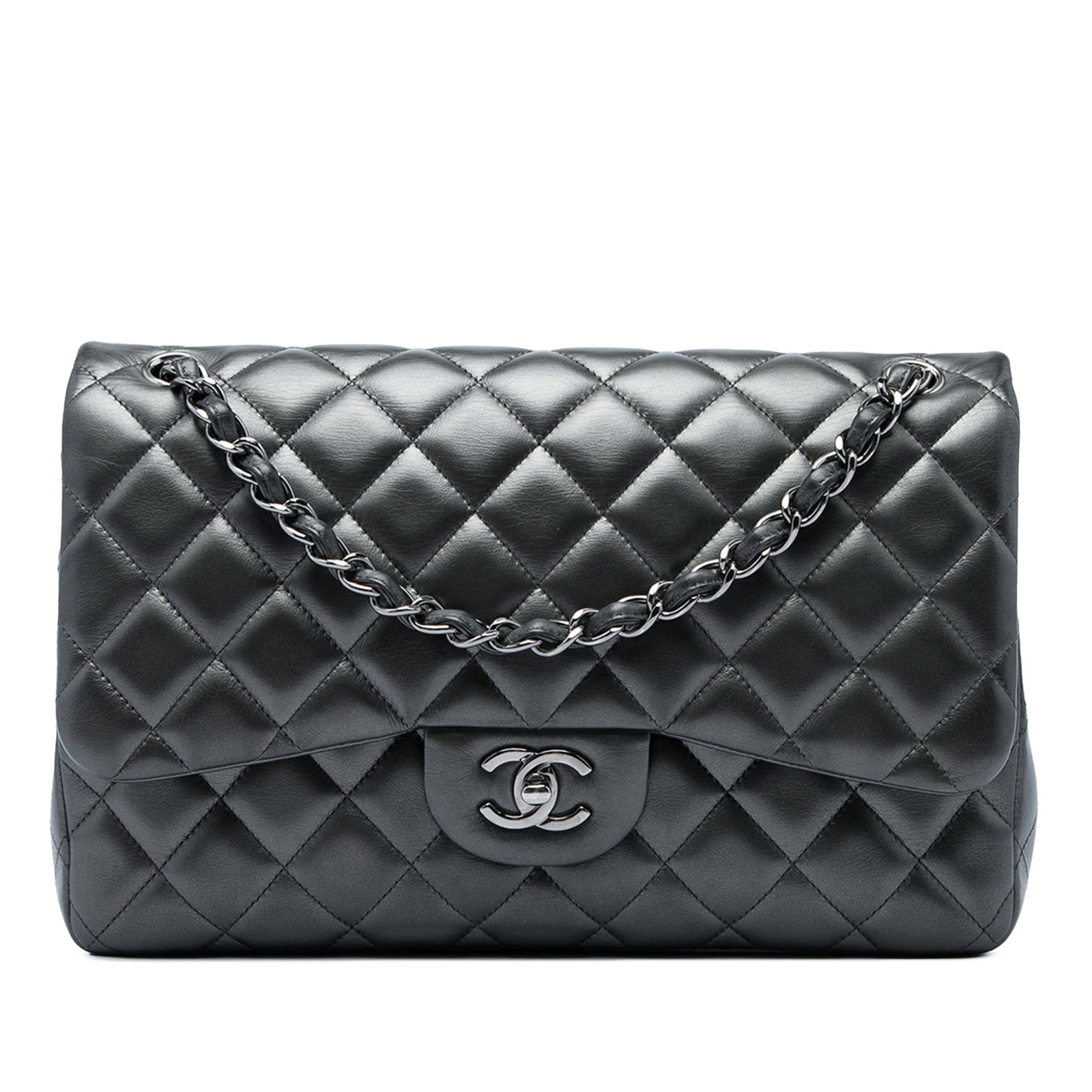 Chanel Jumbo Classic Double Flap Shoulder Bag Metallic Gray Lambskin (1 of 5)