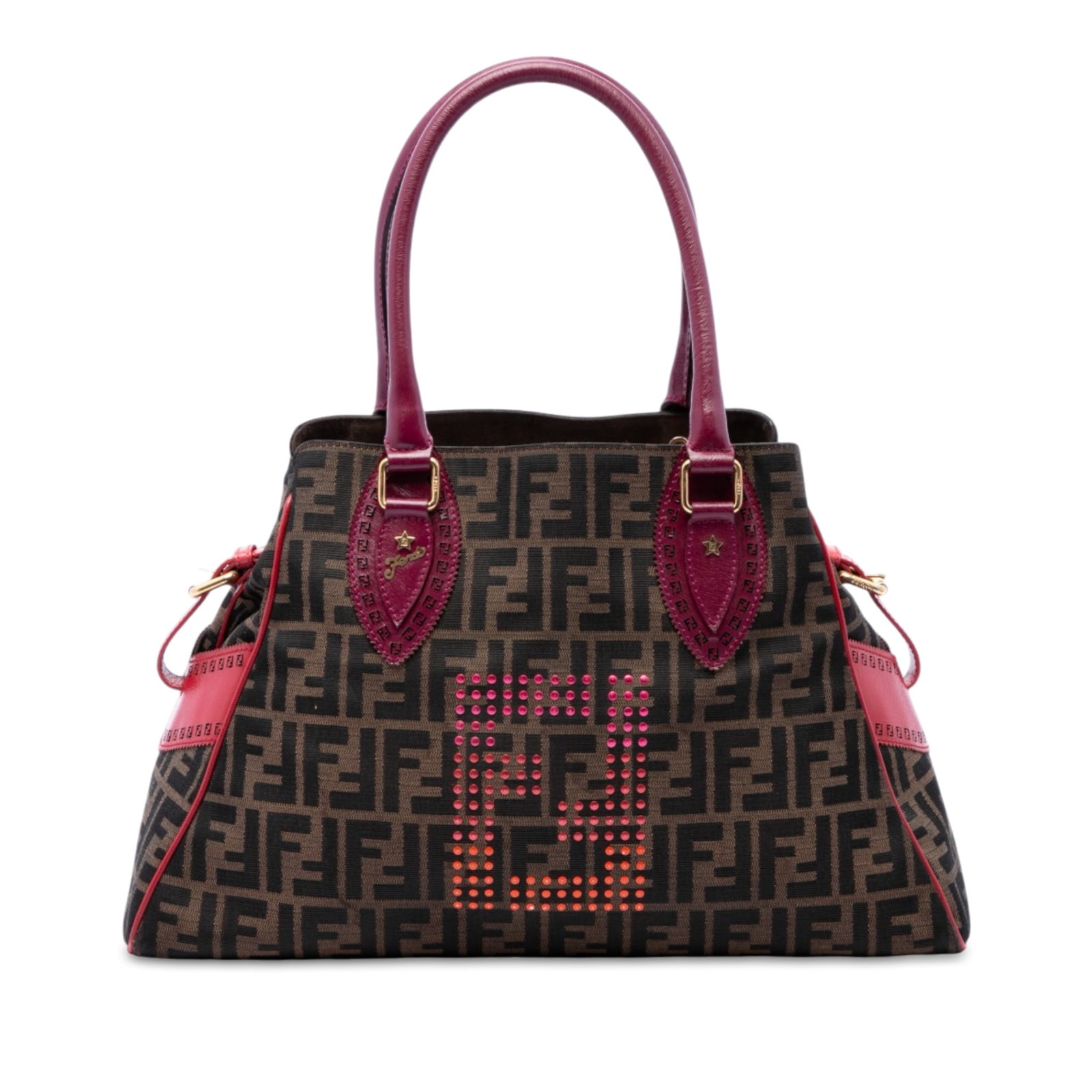 Fendi Etniko Du Jour Zucca Canvas Brown Handbag: Fendi Etniko Du Jour Zucca Canvas Brown Handbag A Fendi Zucca Canvas Etniko Du Jour handbag made in Italy with a brown fabric body, leather trim, rolled leather handles, an open top with snap button c