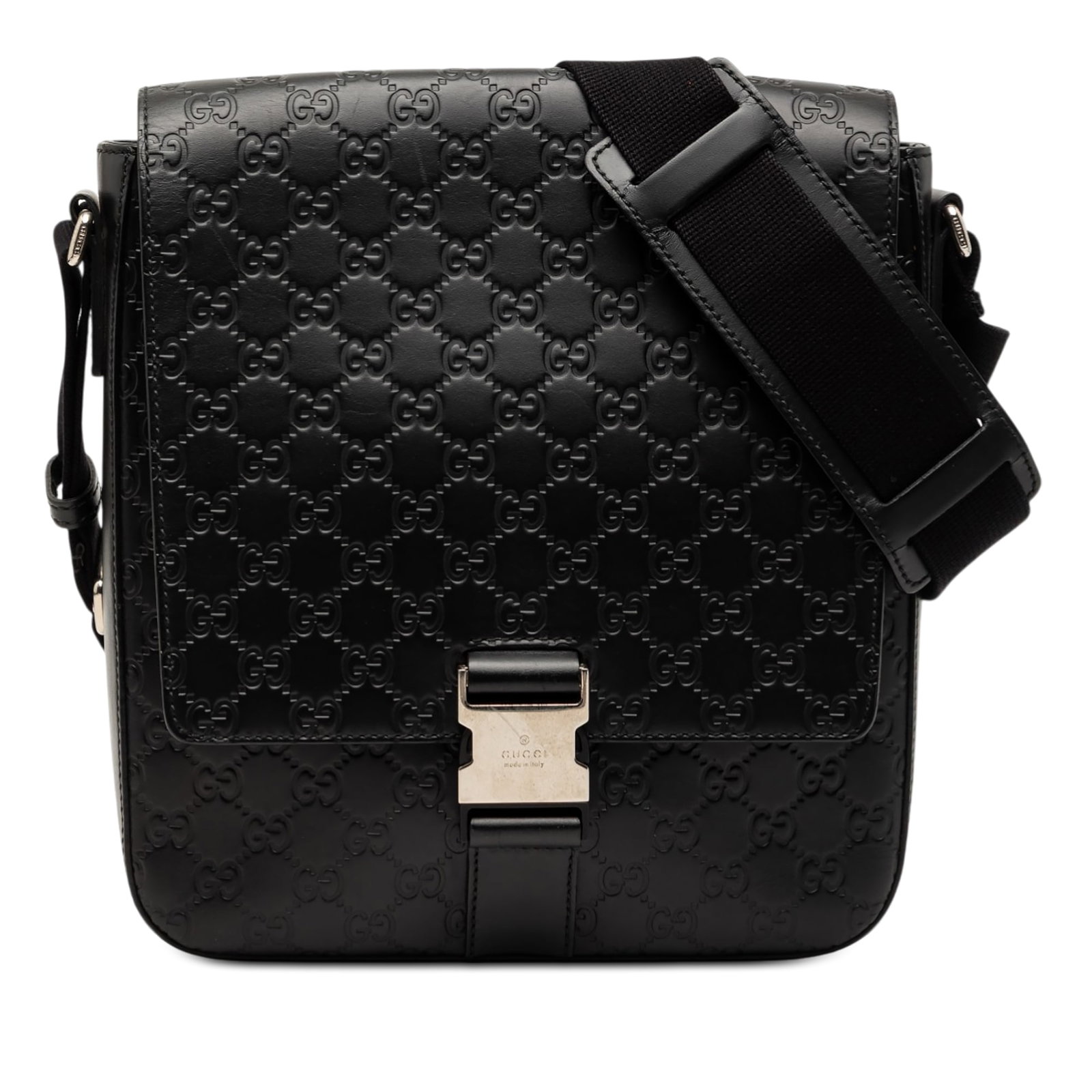 Gucci Guccissima leather flap messenger bag black (1 of 9)