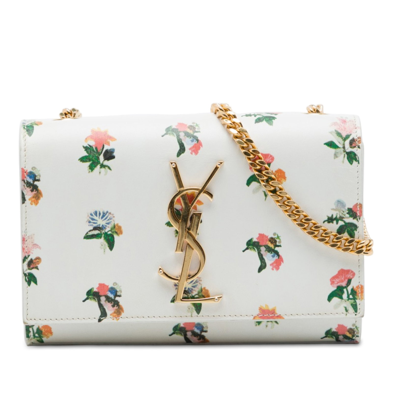Saint Laurent Kate Mini Crossbody in Smooth Calfskin Prairie Flower Print: Saint Laurent Kate Mini Crossbody in Smooth Calfskin Prairie Flower Print Saint Laurent Mini Monogram Kate crossbody bag crafted in smooth calfskin leather with a prairie flower print. This compact de