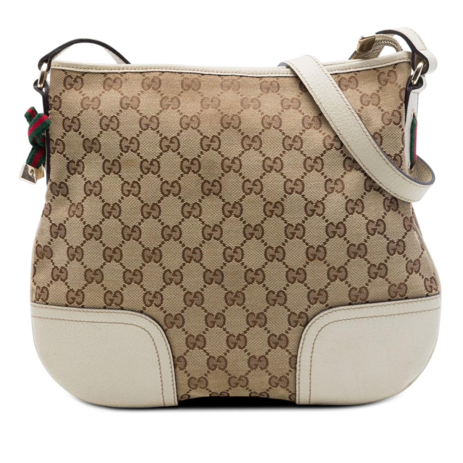 Gucci Princy Crossbody Bag GG Canvas Web Beige: Gucci Princy Crossbody Bag GG Canvas Web Beige Gucci GG Canvas Web Princy Crossbody in beige fabric with leather trim. This crossbody bag features a flat leather strap, top zip closure, and an interio