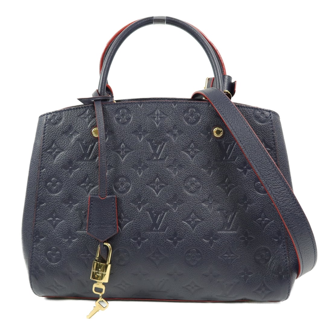 Louis Vuitton Montaigne MM Monogram Empreinte 2way Bag M42746: Louis Vuitton Montaigne MM Monogram Empreinte 2way Bag M42746 Louis Vuitton Montaigne MM 2way shoulder bag, model M42746, in Monogram Empreinte and calfskin (cowhide). It comes in NavyxMarine/Rouge an