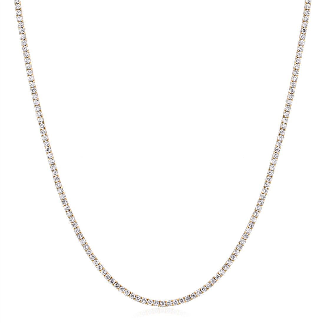 Women's 14K Yellow Gold Tennis Necklace Lab Grown Diamond 9.36 ctw: Women's 14K Yellow Gold Tennis Necklace Lab Grown Diamond 9.36 ctw Elegant tennis necklace crafted in 14K yellow gold and set with lab-grown diamonds. This women's necklace features a classic round br