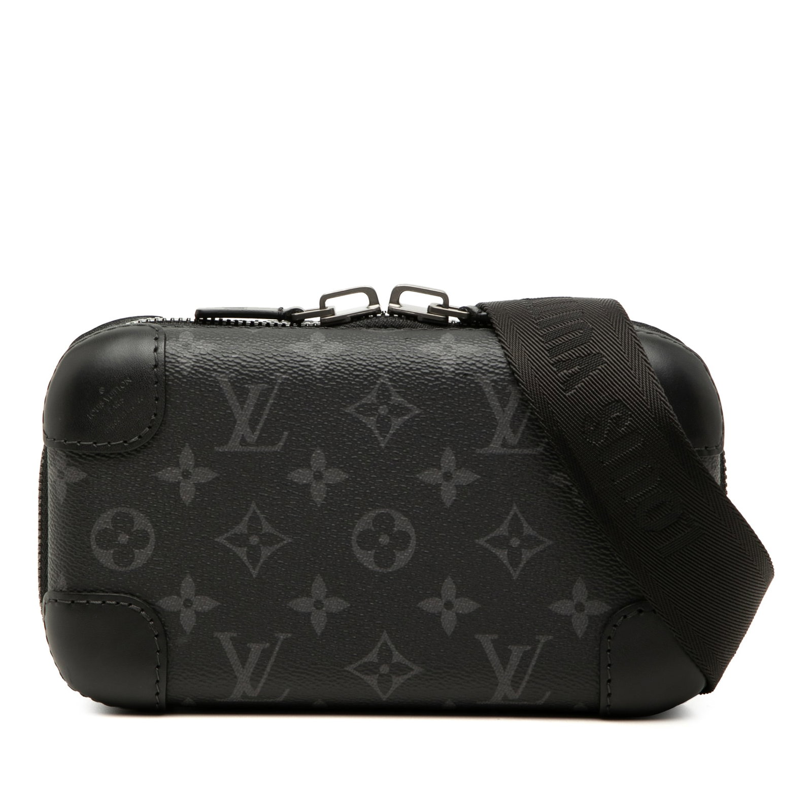 Louis Vuitton Horizon Clutch in Monogram Eclipse Canvas: Louis Vuitton Horizon Clutch in Monogram Eclipse Canvas Louis Vuitton Horizon clutch in Monogram Eclipse canvas with calf leather trim. This clutch features a detachable flat strap, a two-way zip-top 