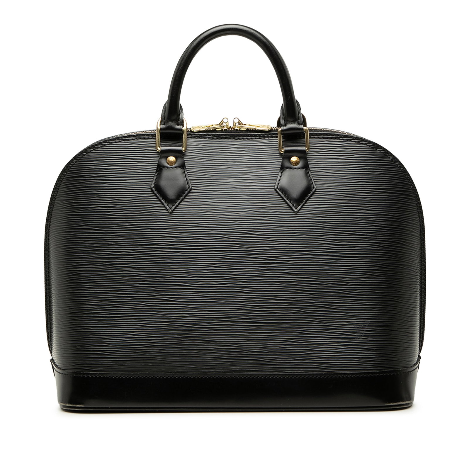 Louis Vuitton Alma PM black Epi leather handbag: Louis Vuitton Alma PM black Epi leather handbag Louis Vuitton Alma PM handbag crafted in black Epi leather with rolled handles, a top zip closure, and an interior slip pocket. Made in France. Conditio