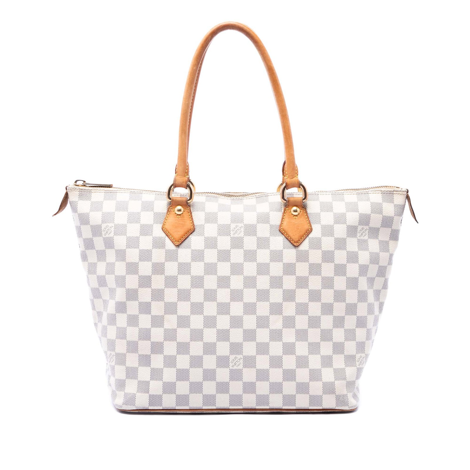 Louis Vuitton Saleya MM Damier Azur tote bag: Louis Vuitton Saleya MM Damier Azur tote bag The Louis Vuitton Damier Azur Saleya MM is a handbag crafted with a damier azur canvas body and rolled vachetta leather handles. It features a top zip clos